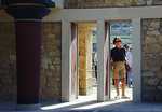 Knossos - The largest, most reconstructed, and most famous Minoan palace. Gloria poses with a late 19th century concrete pillar in the style of 3500 years earlier. (633x440, 100.9 kilobytes)