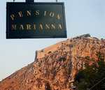 Nafplio - Our Pension is above town, with the 16th century fort behind it. (512x440, 82.1 kilobytes)