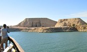 From our cruise ship you can see the temples' artificial setting