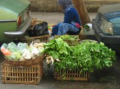 A few baskets squeezed onto the city street