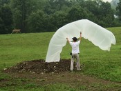 Shih Chieh Huang is trying to dry off his project so it will stand erect