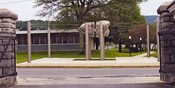 Across the street, but still part of MASS MoCA, this cut stone sculpture by Don Gummer