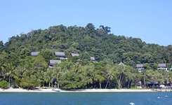 The boat took us from Lumut around Pangkor Island to Pangkor Laut Island, where we could see the mountain villas as we approached.  Laut means 