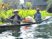 On Inle Lake, basic transportation is by canoe.