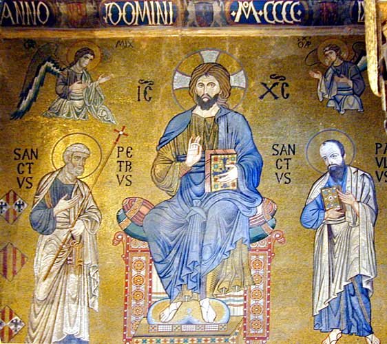 Cappella Palatina (Palatine Chapel): Jesus flanked by Peter and Paul></a><br>
  <br><a href=