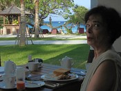 Gloria at breakfast at The Racha