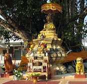 Buddha under the bodhi tree, with lion and tiger